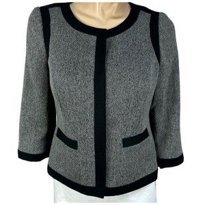 The Limited Faux Tweed Blazer Jacket Size M Snap Front Collarless Gray Black NWT